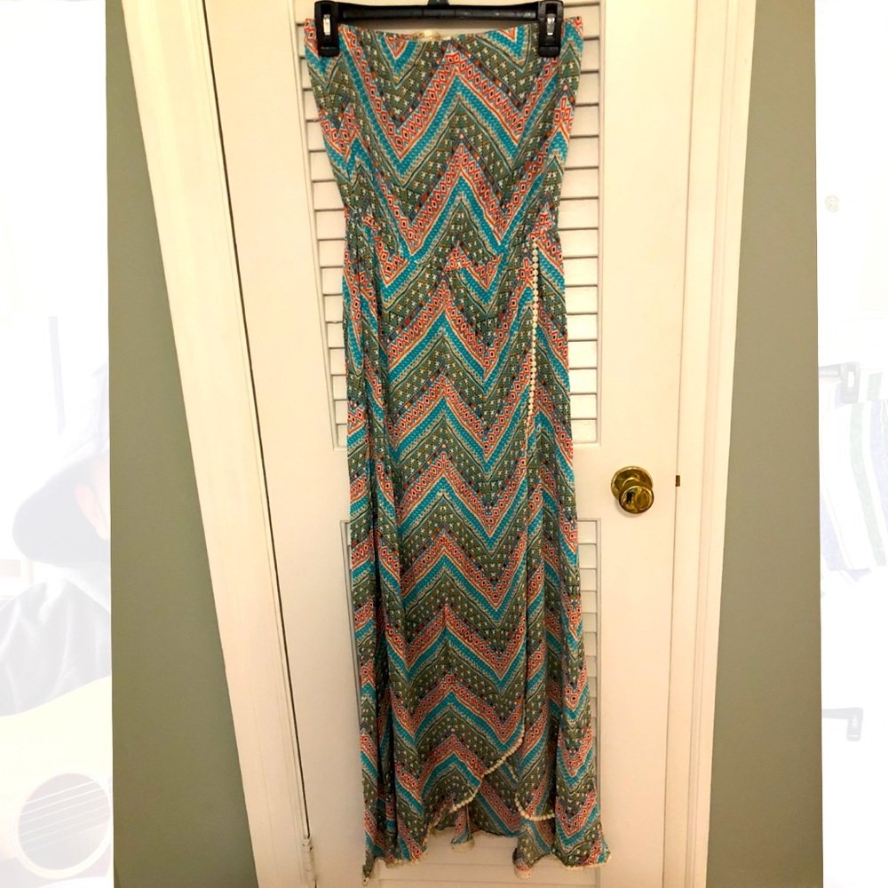 Strapless Summery Maxi with pom pom accents